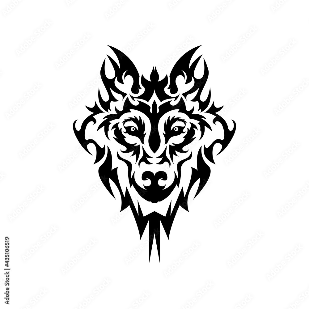 Beautiful Wolf Tattoo. Wolf or Fox Logo.Tribal Tattoo Wolf's Head isolated on White Background. Design Vector Icon Illustration.