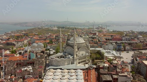 Turkey, Istanbul flight with a drone over the city, mosque, houses, Istanbul landmarks