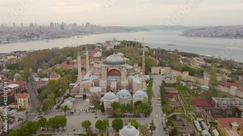 Turkey, Istanbul flight with a drone over the city, mosque, houses, Istanbul landmarks