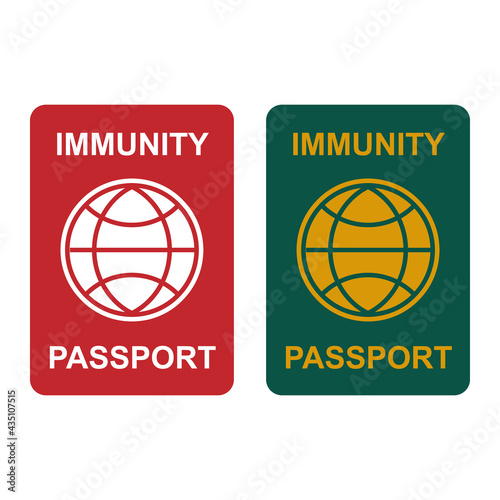 Covid-19 immunity passport. Coronavirus immune pass icon. Corona virus vaccine sertification label symbol. Pandemic vaccination proof info sign. Vector illustration image. Isolated on white background