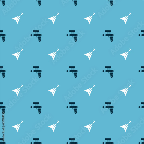 Set Ray gun and Electric bass guitar on seamless pattern. Vector