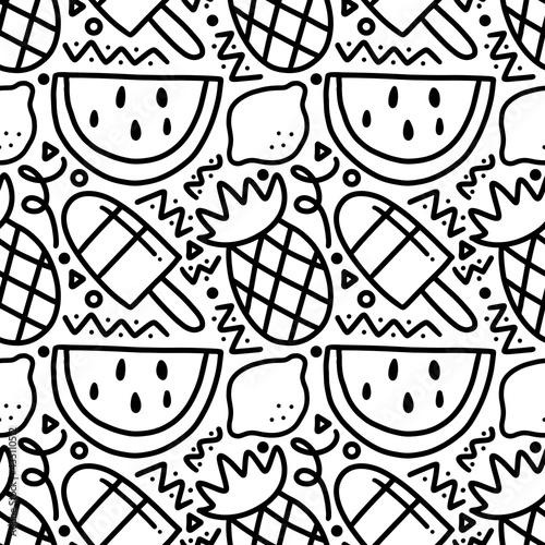 scribble pattern of hand drawn fruit holiday