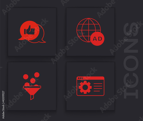 Set Browser setting, Customer product rating, Advertising and Lead management icon. Vector