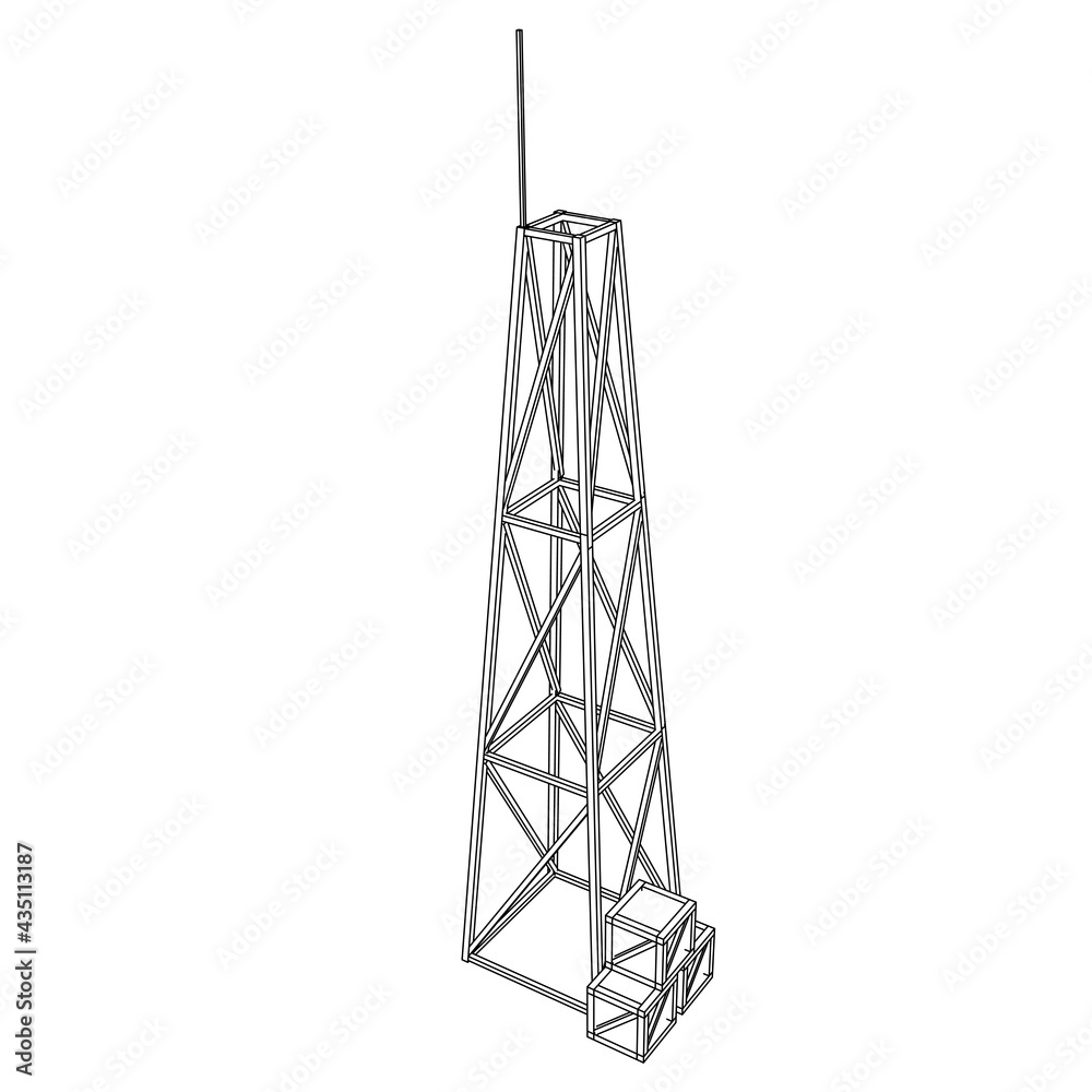 Antenna. Telecommunications signal transmitter radio tower. Communications concept. Wireframe low poly mesh vector illustration Antenna. Telecommunications signal transmitter radio tower. Communications concept. Wireframe low poly mesh vector illustration