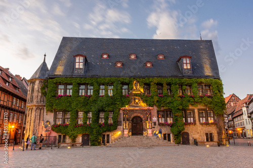 QUEDLINBURG, GERMANY, 28 JULY 2020: the stunning city hall in the market square photo