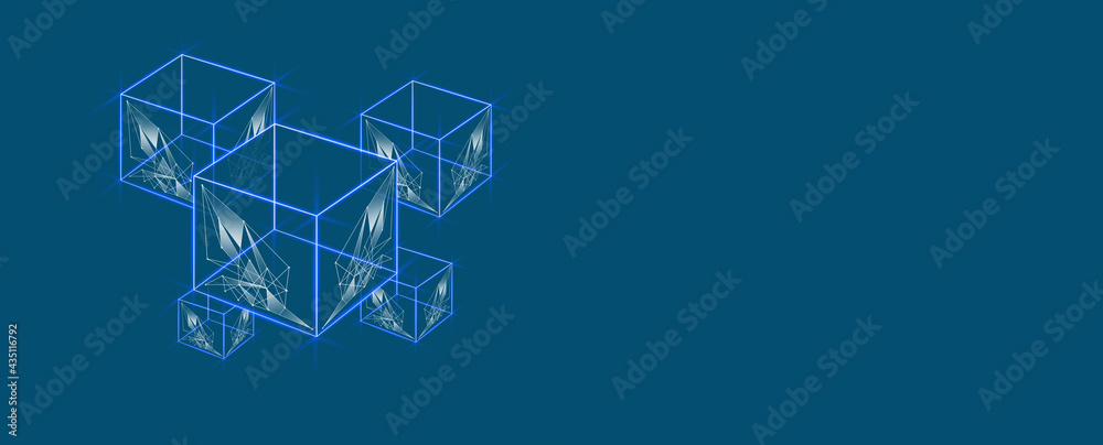 cubes line icon on blue background