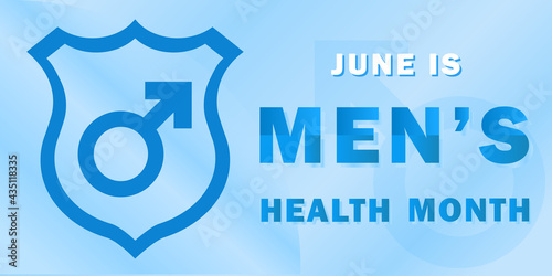 Banner for the national month of men's health with a symbol of masculinity and text, traditionally held annually in June, the concept of a healthy lifestyle
