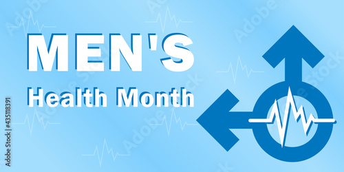Banner for the national month of men's health with a symbol of masculinity and text, traditionally held annually in June, the concept of a healthy lifestyle