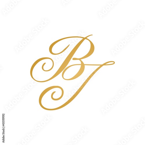 Initial letter BJ, elegant monogram logo, luxury gold color