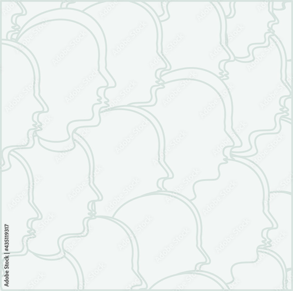 Vector background made of silhouettes of human's head in grey colors.