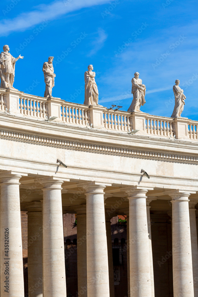 Colonnade on St.Peter's Square, statues of saints on the top, Vatican, Rome, Italy