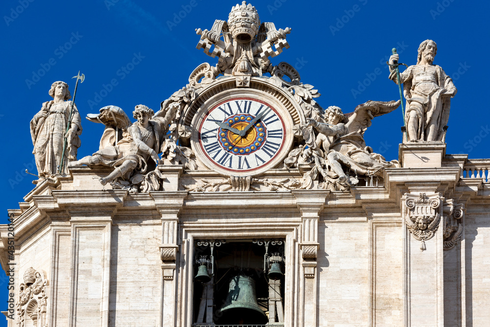 Facade of  Saint Peter's Basilica with Bell Gate, Vatican, Rome, Italy