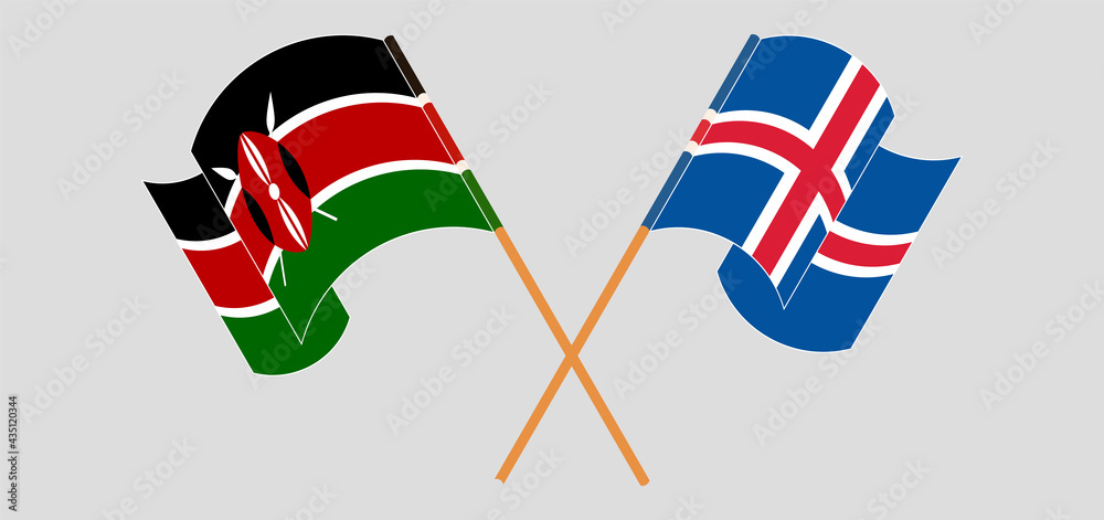 Crossed and waving flags of Kenya and Iceland Crossed and waving flags of Kenya and Iceland
