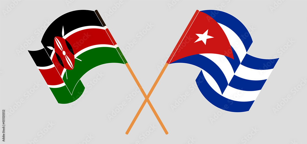 Crossed and waving flags of Kenya and Cuba Crossed and waving flags of Kenya and Cuba