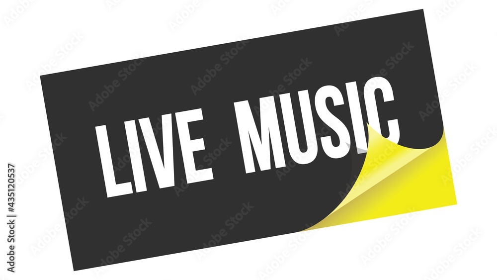 LIVE MUSIC text on black yellow sticker stamp. LIVE MUSIC text on black yellow sticker stamp.