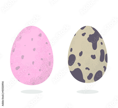 Eggs with spots vector flat illustration. Happy easter decorative symbol. Isolated images on white background.