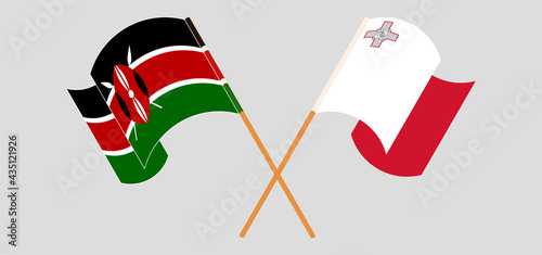 Crossed and waving flags of Kenya and Malta