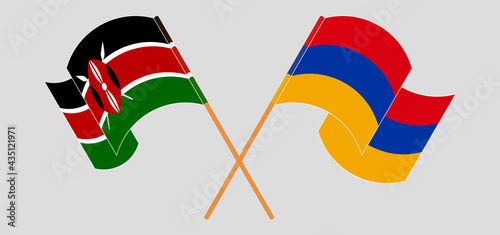 Crossed and waving flags of Kenya and Armenia
