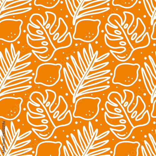 scribble pattern of hand drawn seaweed and fruit lime