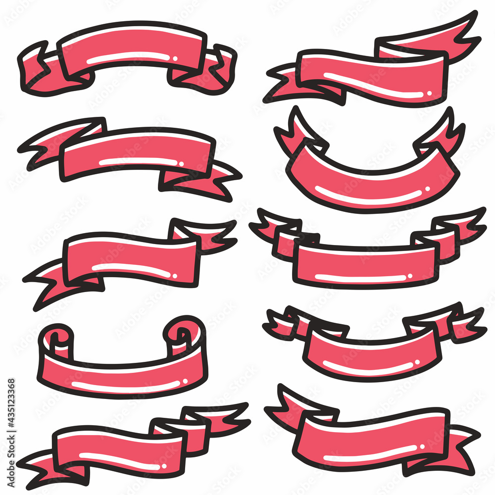 red ribbon icon banner hand-drawn doodle art and design element
