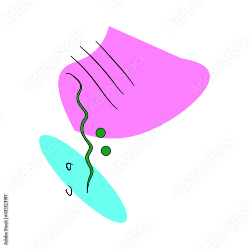 Background abstraction with lines and dots wavy line circles.Colored spots pink and blue.Picasso style for a banner cover clothes page.Line style oval spots are parallel.Vector.