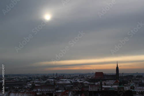 Beautiful sunrise view: Skyline of Nuremberg in Germany