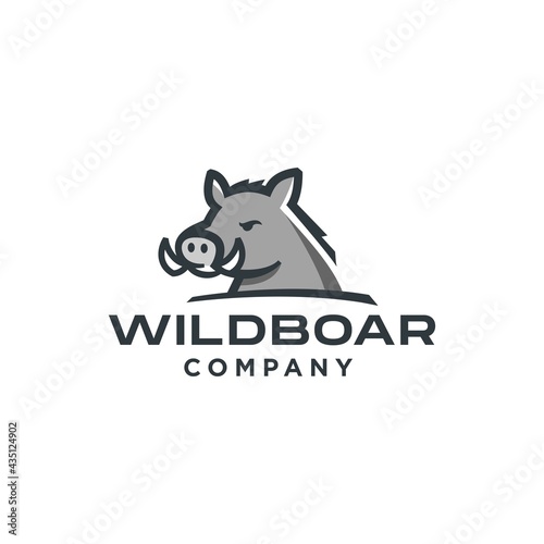 black pig, warthog hog logo icon vector illustration, mascot cartoon design of wild boar with tusk
