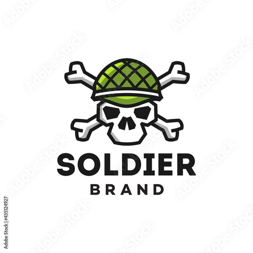 Photography soldier skull in military helmet with crossed bones logo design cartoon Mascot icon