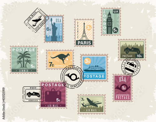 fourteen postage stamps