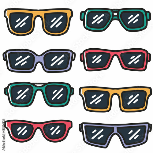 hand-drawn colorful sunglasses doodle art design element illustration.