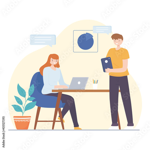 coworkers discussing report
