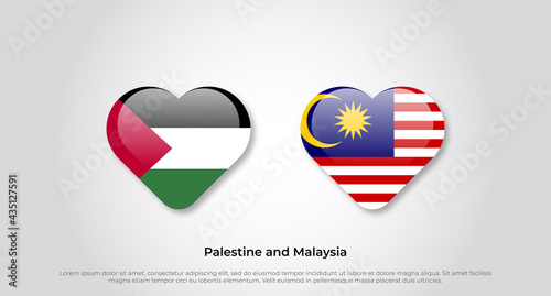 Love Palestine and Malaysia symbol. Heart flag icon. Vector illustration