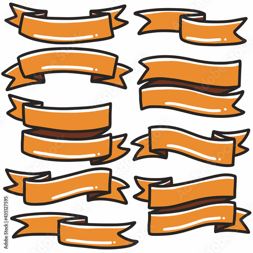 shape orange ribbon icon banner hand-drawn doodle art and design element.