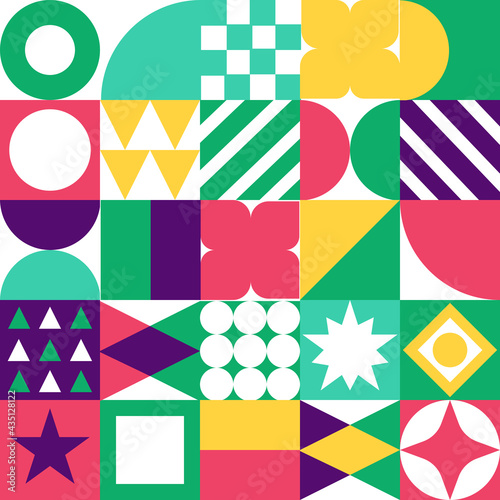 Geometric Abstract Bauhaus geometric pattern of vector background with rectangles, squares and circles