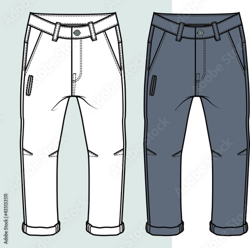 PANTS flat sketch for boys. Trousers Fashion Flat Technical Drawing Vector. You can use it for sewing pattern