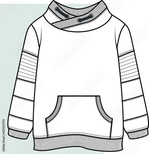 SWEATSHIRT Flat Sketch. Vector sweatshirt for boys. Sweatshirt technical drawing for kids. An isolated sweatshirt sketch in your fashion collection will be a great start.