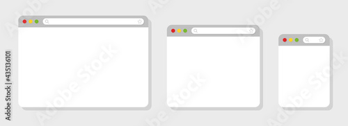 Browser mockups different devices web window mobile, laptop and tablet screen in internet. Browser window in flat style. Web browser template. Vector illustration.
