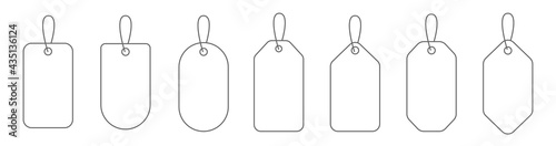 Outline price tag different shapes. Discount sale tag. Blank paper retail sticker. Vintage label template. Collection vector mockup on white background.