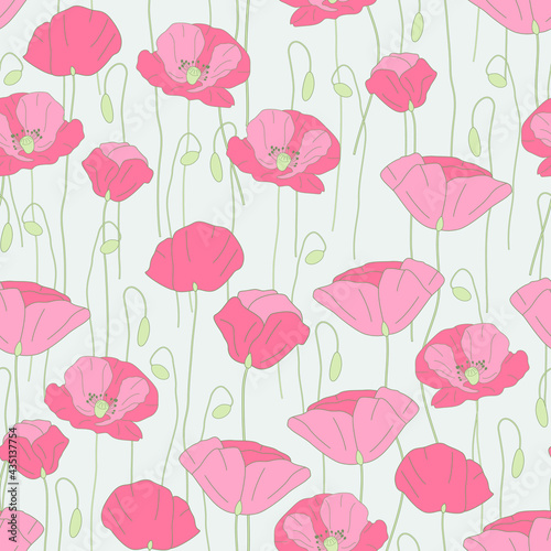 Beautifull wild poppy flowers fabric pattern design