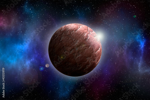 Unknown planet from outer space. Space nebula. Cosmic cluster of stars. Outer space background. 3D Illustration  © lali