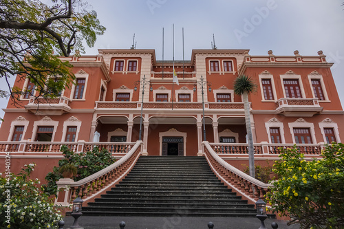 Pink elegant XIX-century former palace Liceo de Taoro, open free visits to the public. La Orotava, Tenerife, Canary Islands, Spain. photo