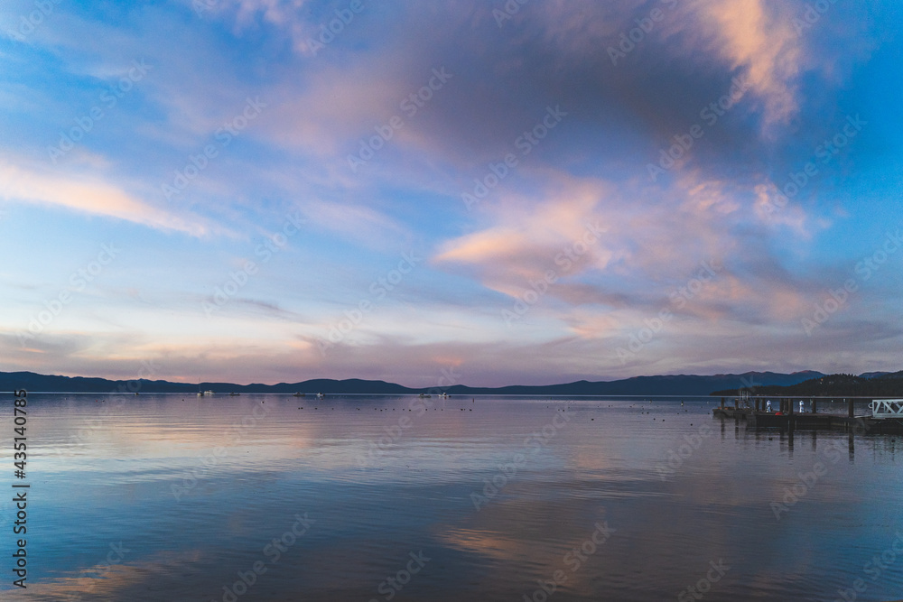 Colorful clouds over Lake Tahoe California after sunset
