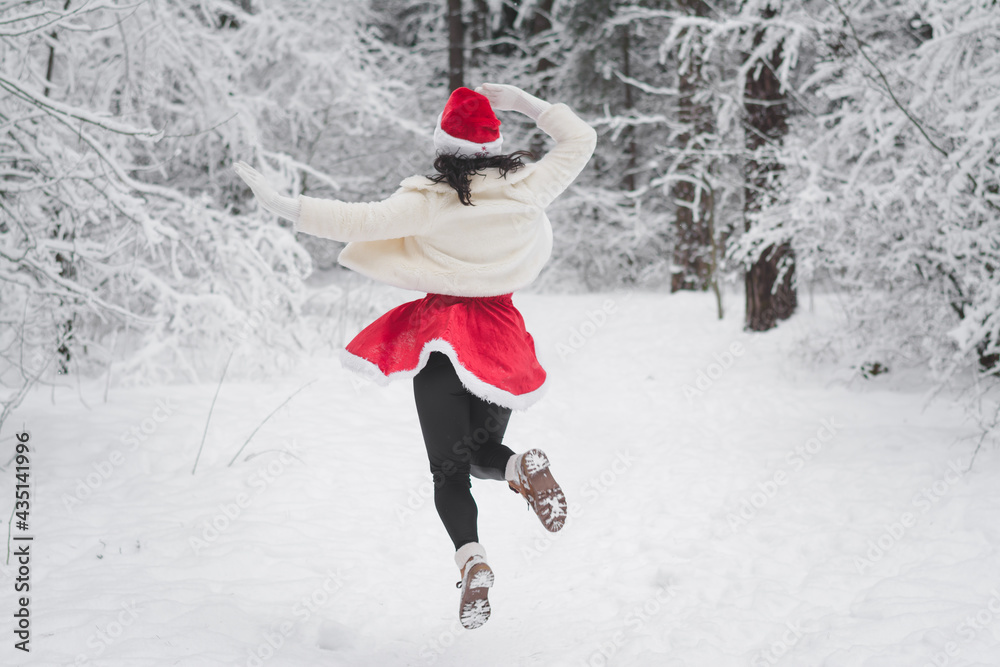 Beautiful girl in christmas clothes having fun