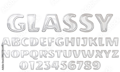 Transparent letter set with glass or acrylic texture isolated on white background, creative 3D uppercase font design for poster, banner, greeting card