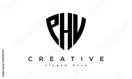 PHV letters creative logo with shield	