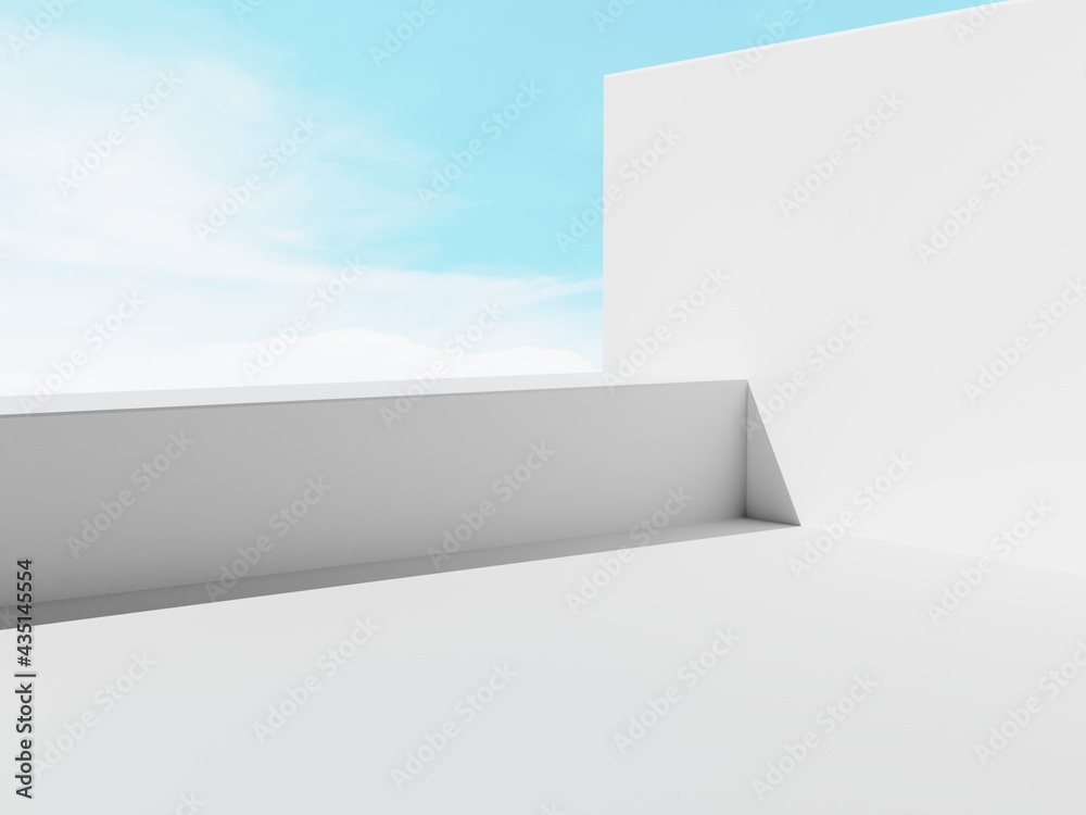 3D Rendering Pure White Minimal Architectural Outdoor Skyline Product Display Background for Beauty, Health and Medical Products. 3D Rendering Pure White Minimal Architectural Outdoor Skyline Product Display Background for Beauty, Health and Medical Products.