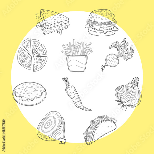 one line foods circular pattern