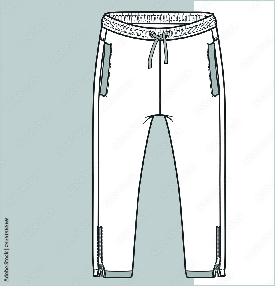 Sweatpants drawing. Sweatpants fashion flat sketches. Apparel template. JOGGING PANTS fashion flat sketch, apparel template. High-waisted pants with adjustable drawstring elastic waistband. Sweatpants drawing. Sweatpants fashion flat sketches. Apparel template. JOGGING PANTS fashion flat sketch, apparel template. High-waisted pants with adjustable drawstring elastic waistband.
