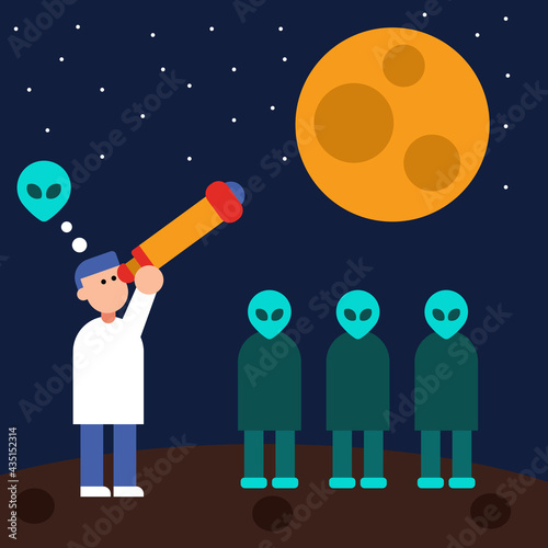 Observatory do a search for aliens in space it turn out that aliens are all around us flat illustration
