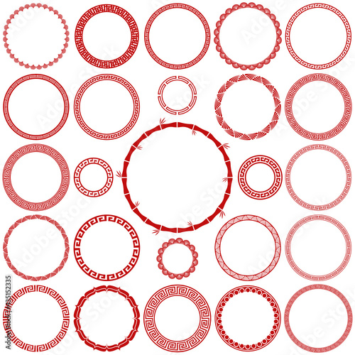 Collection of Chines Decorative Ornamental Round Border Frames. Ideal for vintage label designs, greeting cards, menus etc.